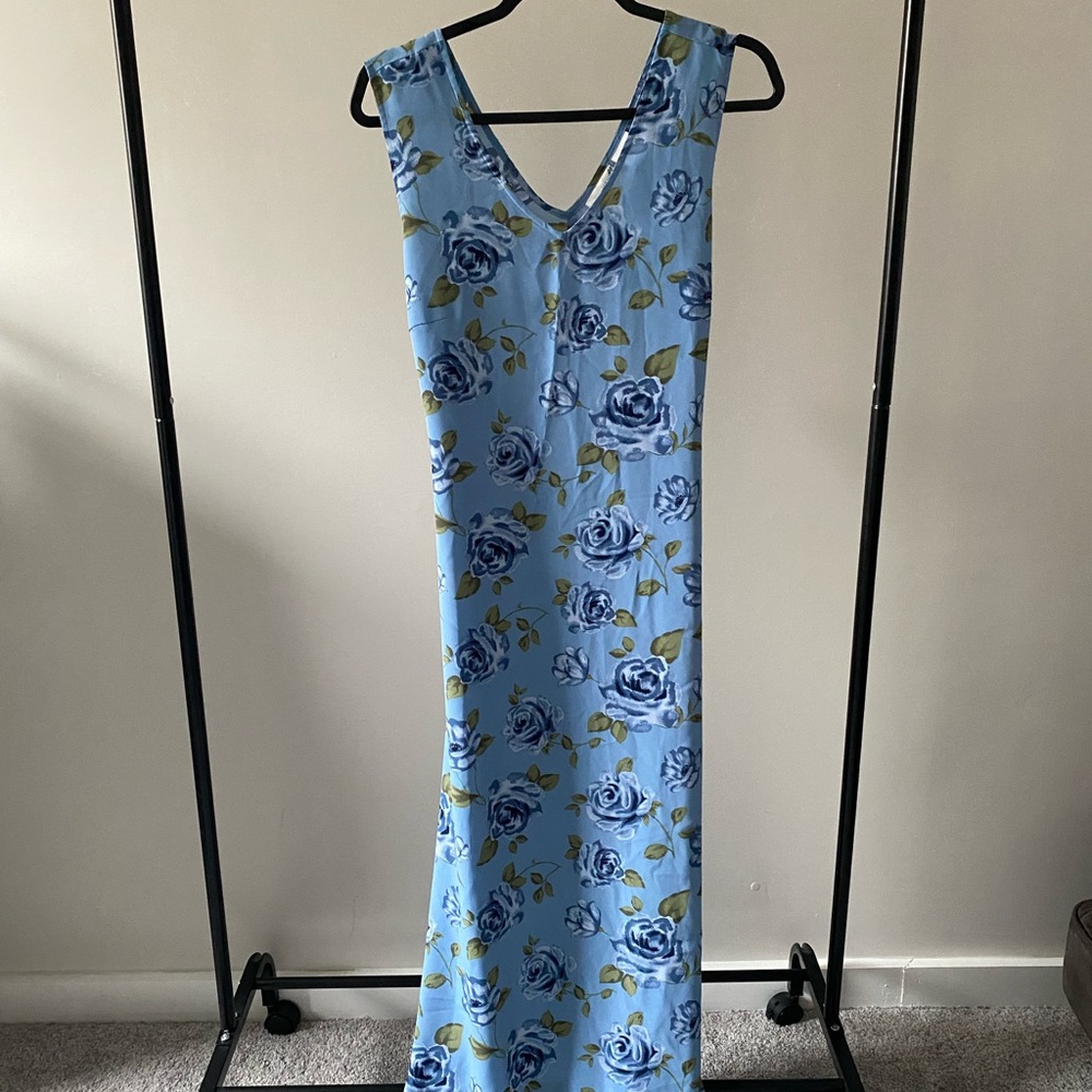 Flower blue long summer dress